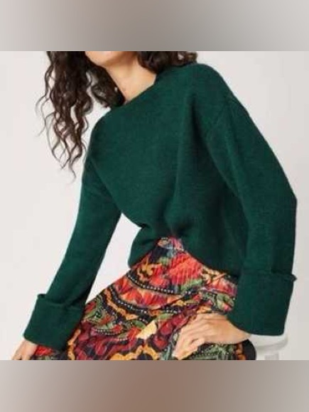 Anthropologie Basile Boxy Green Mock Neck Sweater Size Xs